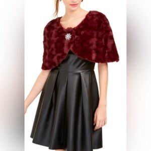 BCX Dress Purple Shade Lined Faux Fur Shrug w/Pendant for Closure Lux So…